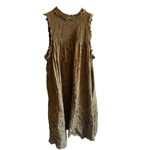 BOHME Olive Green Smocked Babydoll Dress